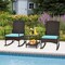 Costway 3 Piece Patio Rocking Set Wicker Rocking Chairs with 2-Tier Coffee Table Turquoise/Off White/Black